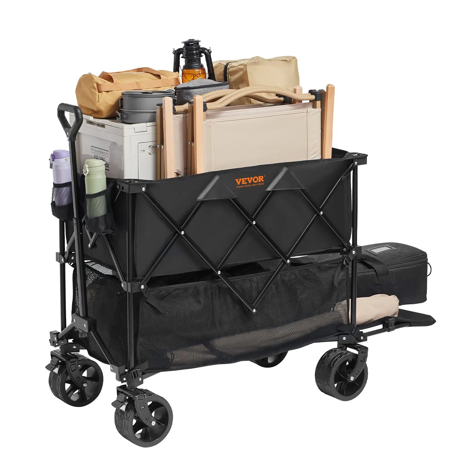 

Foldable Double Decker Wagon, 400L Collapsible Wagon Cart with All-Terrain Wheels, Heavy Duty Folding Wagon Cart 450 lbs Weight