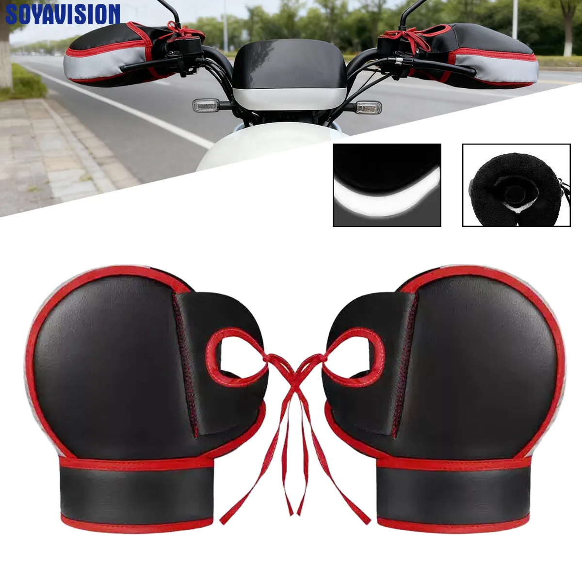 Motorcycle Handlebar Muffs Gloves Reflective Windproof Thick Winter Warm Handle Grip Thermal Cover For E-bike Scooter Motorbike