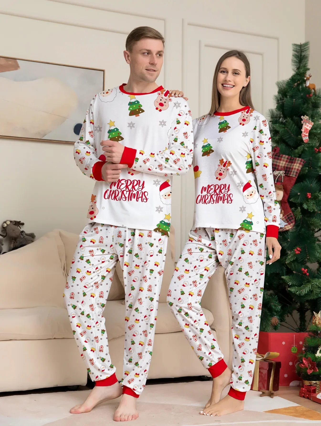 Christmas Soft Pajamas Family Matching Outfits Print Sleepwear Set Mom Daughter Dad Son Baby Look Matching Clothing Xmas Pajamas