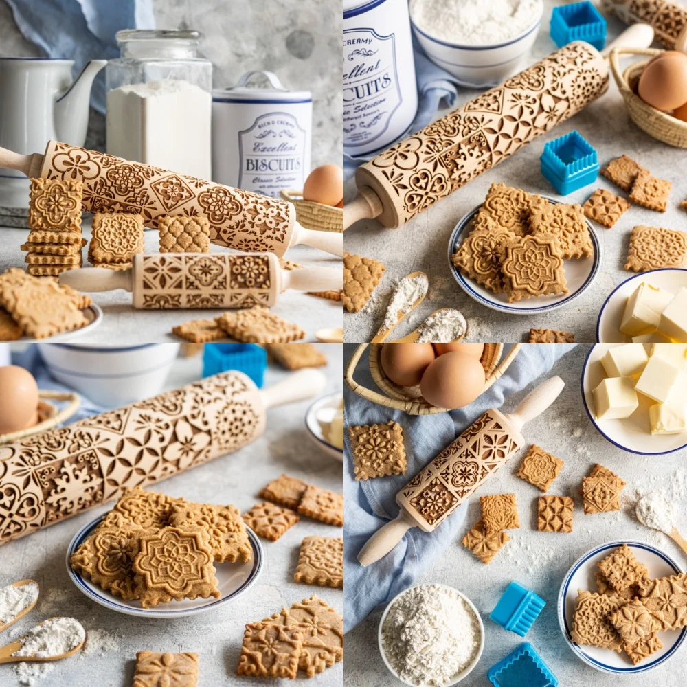 

Embossed Rolling Pin with Portuguese Tile Design for Cookie Decorating and Baking Crafts Perfect for Artisanal Dough Patterns