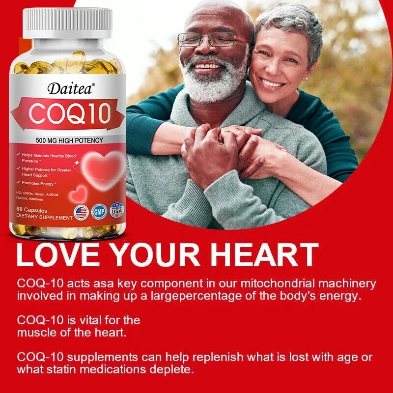 Vegan CoQ10 500mg - Normal Energy Production, Heart, Cardiovascular Health, Circulation, Non-GMO, Gluten-Free Dietary Supplement