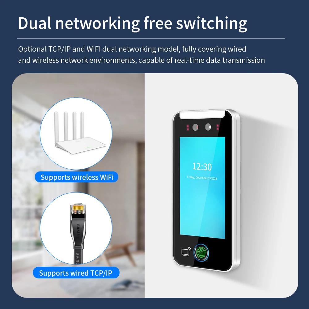 

WiFi AI Face Fingerprint Attendance Access Control Machine 5 1080P HD TCP/IP Biometric Smart Door Recognition