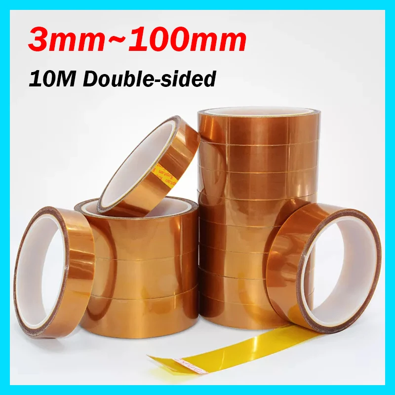 1Pcs Kapton Tape, 10M Double-sided High Temperature Heat Resistant Polyimide Film Width 3mm~100mm