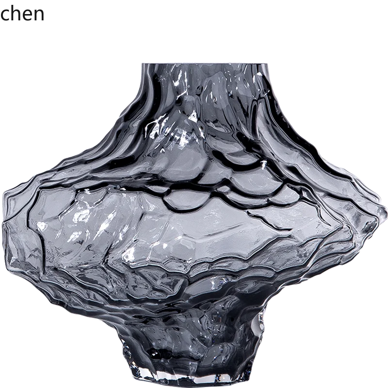 HTT Irregular Valley Pattern Glass Vase Decoration Dining Table Living Room Ornament Canyon Irregular Rock Vase