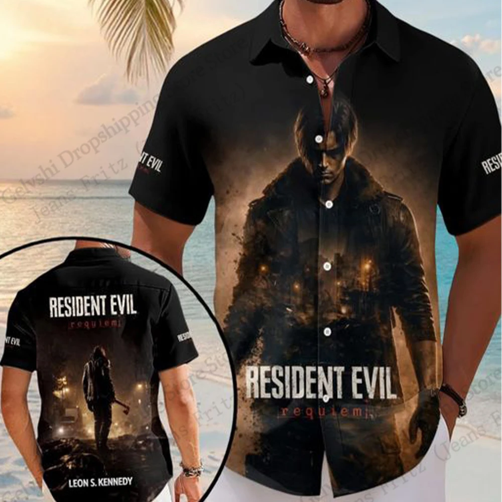 Horror Game Resident Evil 3D Print Hawaiian Shirt Men Women Fashion Single-breasted Short Sleeve Shirt Beach Blouse Men Clothing