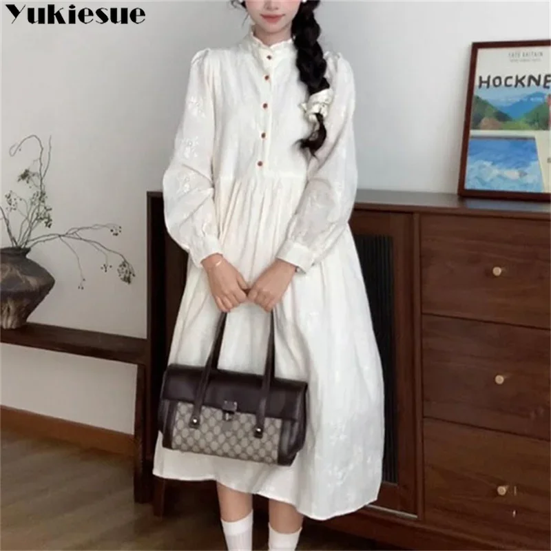 

2024, весна-осень, новый стиль Y2K, повседневное свободное милое элегантное кружевное платье трапециевидной формы с длинными рукавами во французском стиле, утягивающее талию