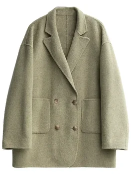 CHIC VEN Women's Woolen Coats Loose Casual Double Breasted Retro Double-sided Jacket Office Lady Outerwear Autumn Winter 2026 5