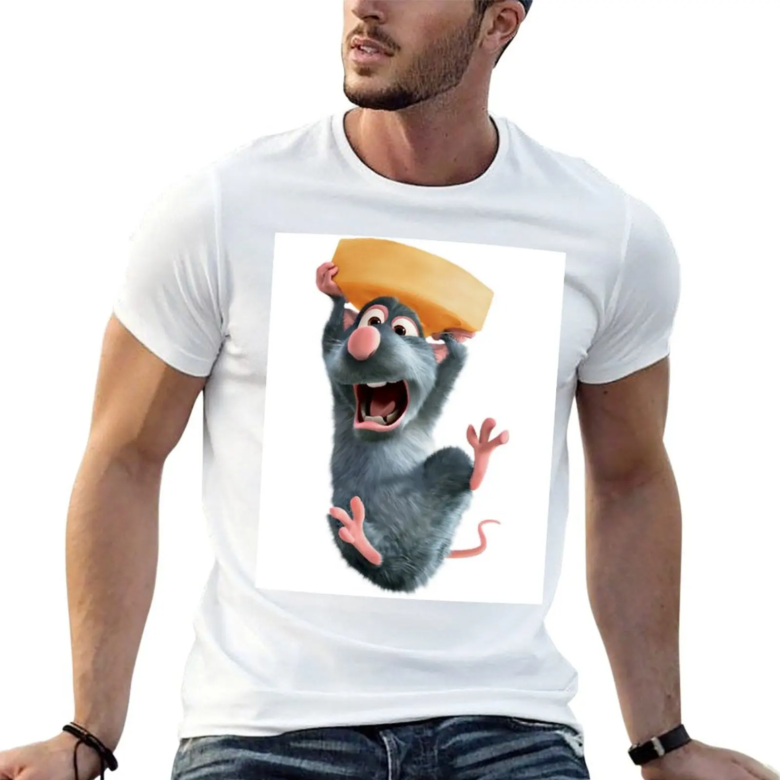 

Футболка с изображением рататуй, сыра и мыши, хлопковая футболка, комплект футболок для мужчин, забавная футболка с рисунком