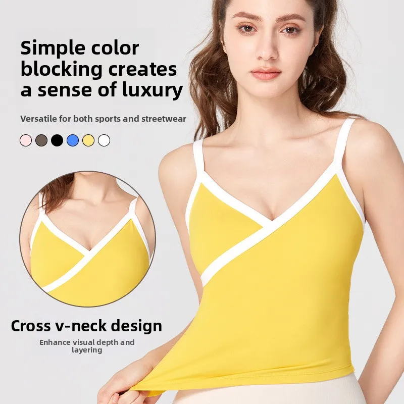 

NULS Seamless Color Block Yoga Wear with Built-in Bra Cross Front Strap Fitness Vest for Body Shaping