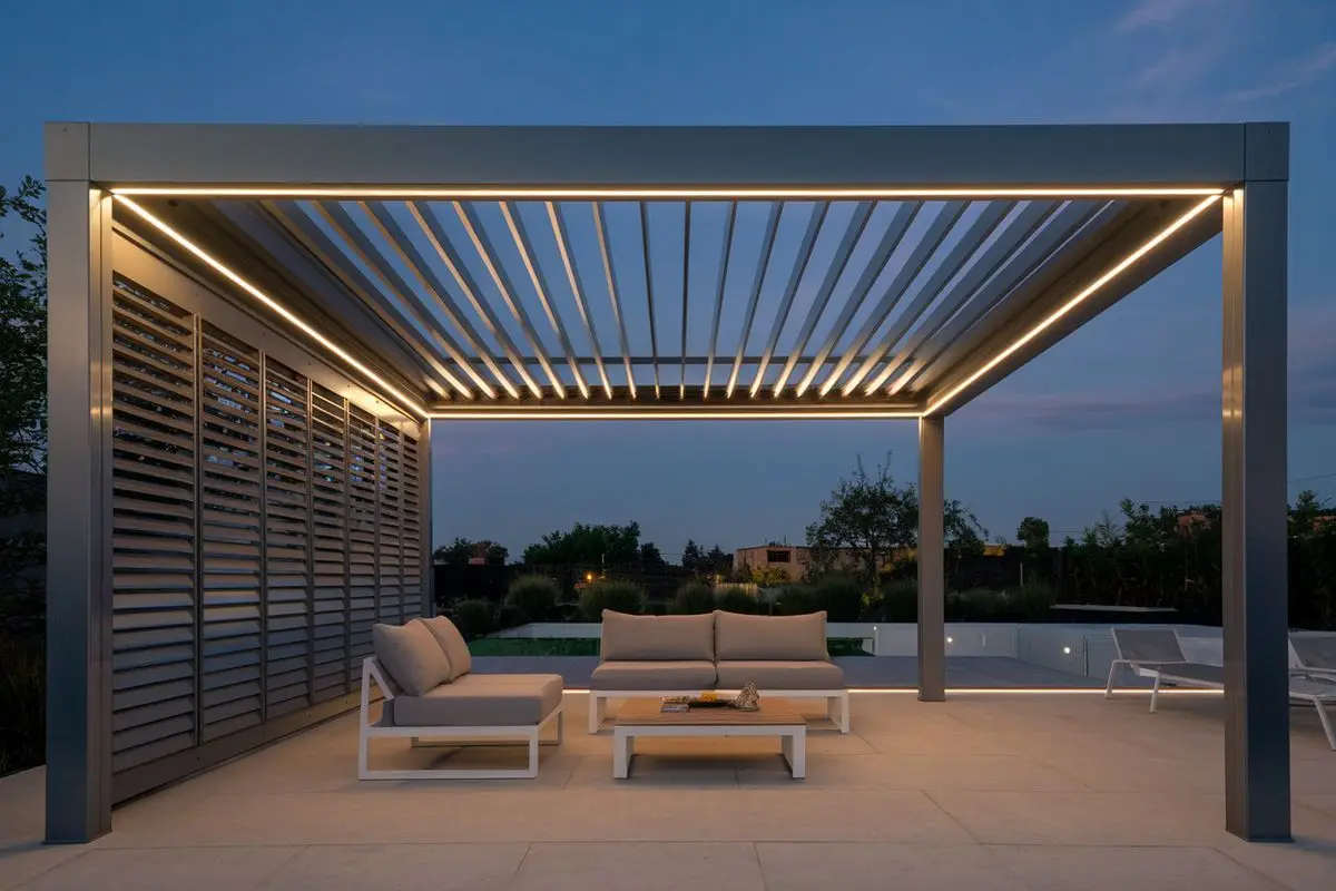 Wall Mounted Bioclimatic Aluminum Pergola Aluminium Electric Adjustable Pergolas with LED Lights Modern Garden Terrace Canopy