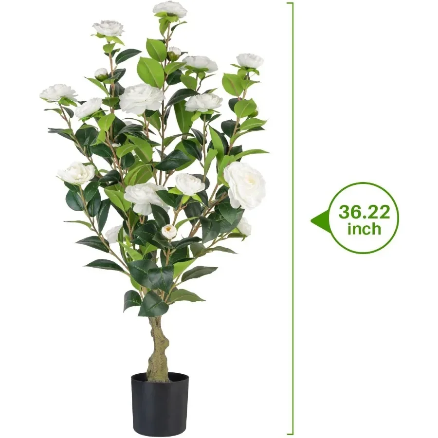 شجرة الكاميليا الاصطناعية 2 حزمة 3FT نبات الكاميليا الصناعي في وعاء 36 بوصة وهمية بوعاء شجرة زهرة الكاميليا شجرة الكاميليا البلاستيكية f #6