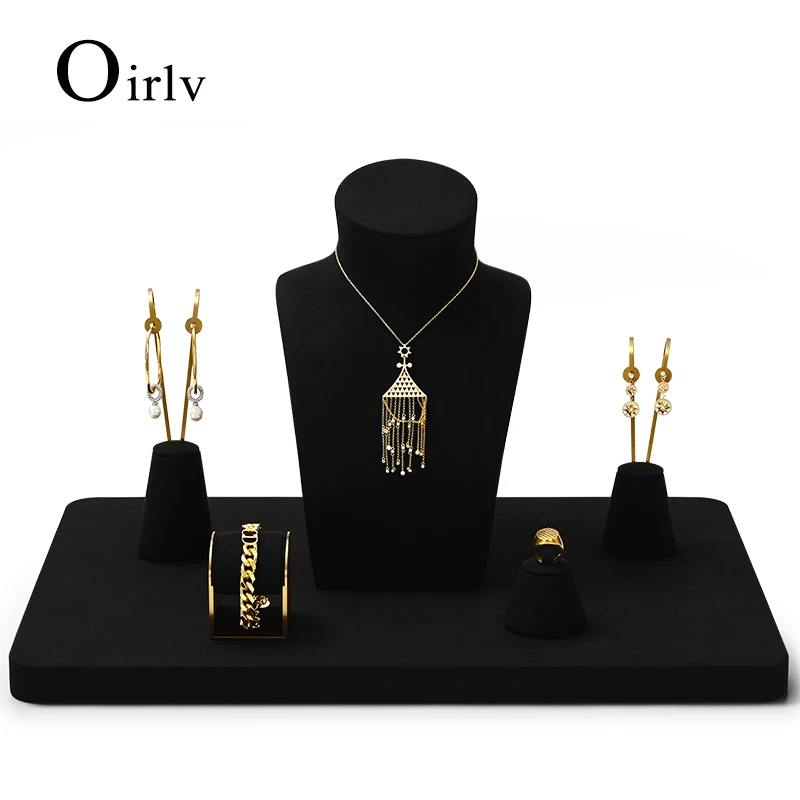 Oirlv Black Jewelry Display Set, Shop Cabinet, Display Props para Colar Display, Busto Assista Anel Brincos e Pulseira Decoração Rack