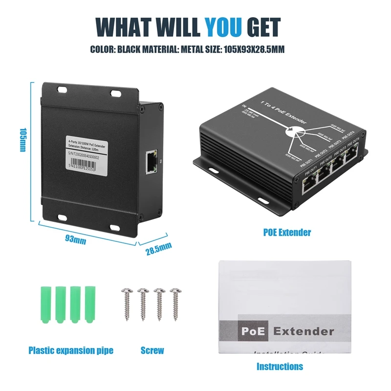 4 Port IEEE802.3Af Poe Extender untuk kamera IP memperpanjang jarak transmisi 120M dengan 10/100Mbps Port LAN 4 POE Extender