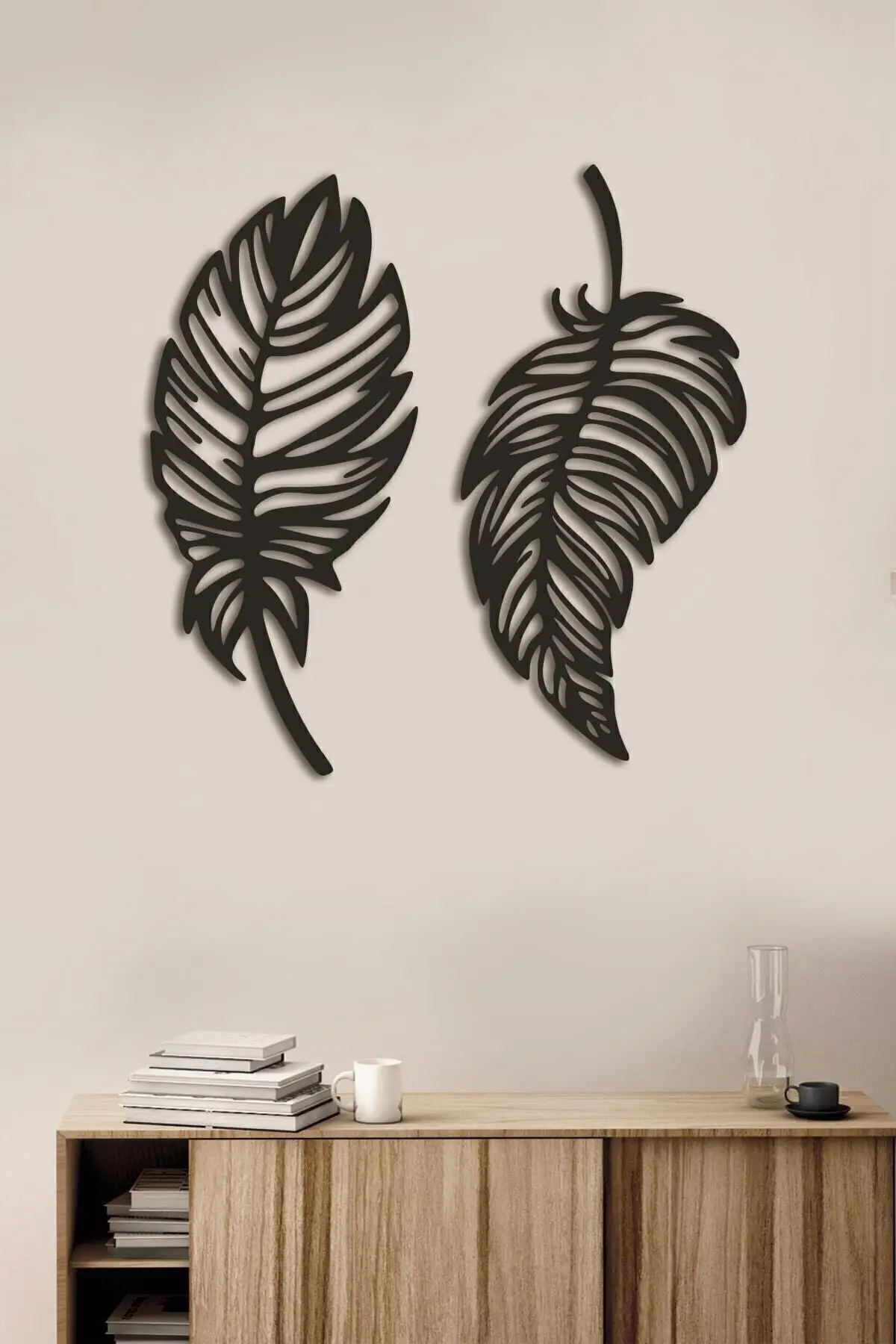 

Wood Wall Art Leaf Decor 2 Pieces Black Color Modern Nature Home Office Living Room Bedroom Kitchen New Quality Gift ideas 2022