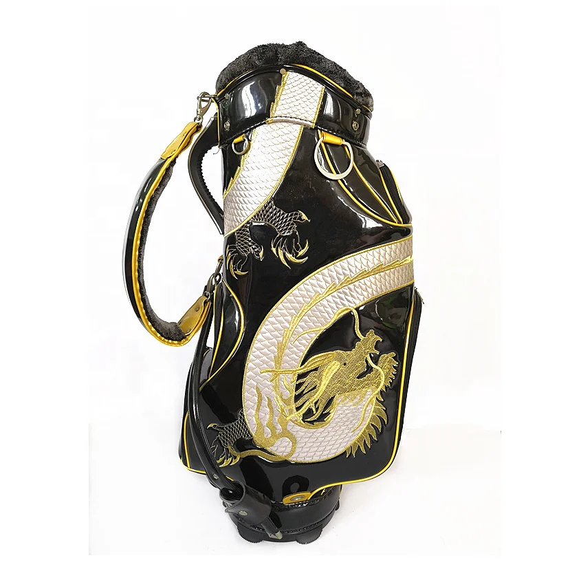 Chinese Dragon Black PU Leather Caddy Golf Club Bag