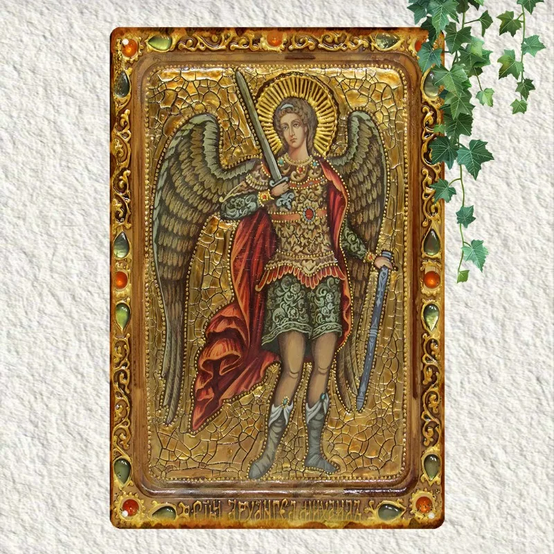 

Room Decor Vintage Angel Warrior Aluminum Wall Art, Religious Icon Metal Sign, Waterproof, Decorative Iron Painting for Home,