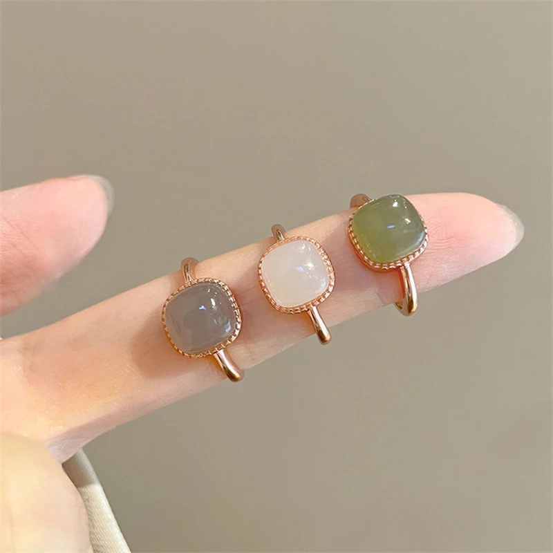 

Minimalist Square Sugar Resin Open Ring Faux Jade Adjustable Statement Gift for Women Girls Birthday Fashion Jewelry