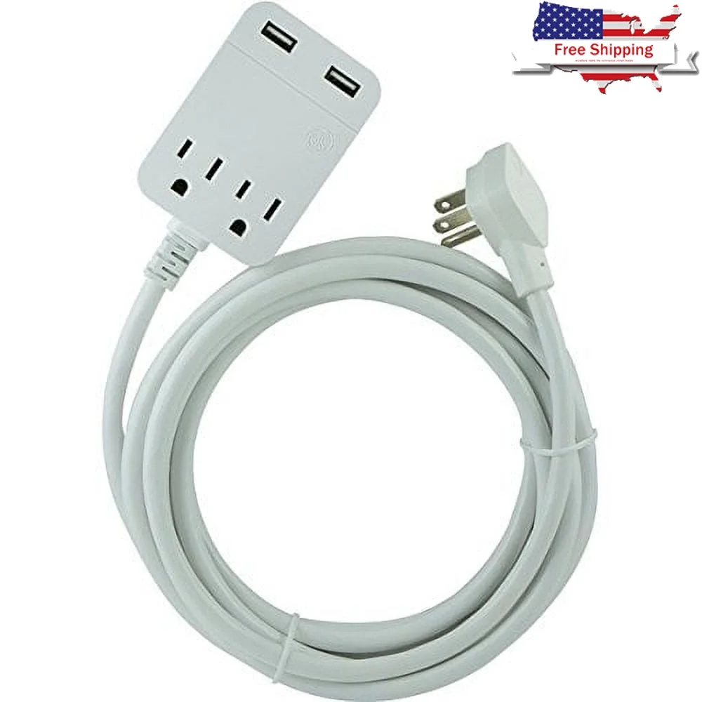 

Удлинитель 12 футов, сетевой фильтр с 2 розетками переменного тока, 2 USB-портами, плоская вилка, универсальные устройства для электростанций