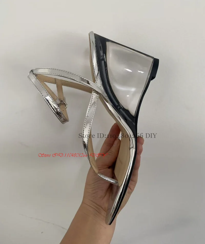 Transparent Wedge Heeled High-Heeled Sandals Women's Summer Shoes, Pointed Flip Flops, Clip Toe Party High-Heeled Sandals view 2