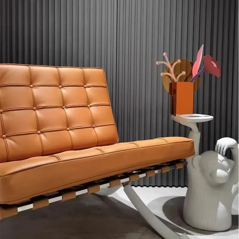 Minimalist single sofa modern light luxury full leather senior leisure chair
