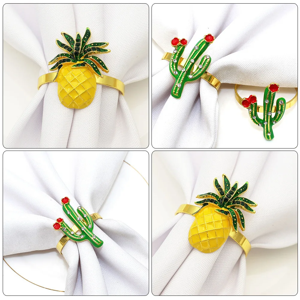 

6Pcs Pineapple Cactus Shaped Napkin Rings Alloy Dinner Table Napkin Holder Decorative Serviette Ring for Party Wedding Festival
