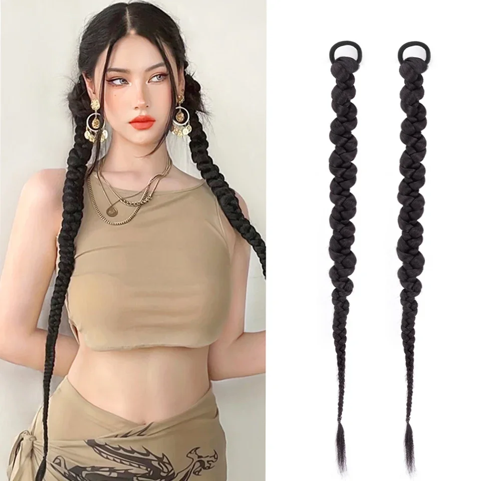 

Синтетические модные плетеные волосы для наращивания хвоста с резинками для волос для женщин, твист-коса, индивидуальная горячая девушка, Kink Braid в стиле хип-хоп