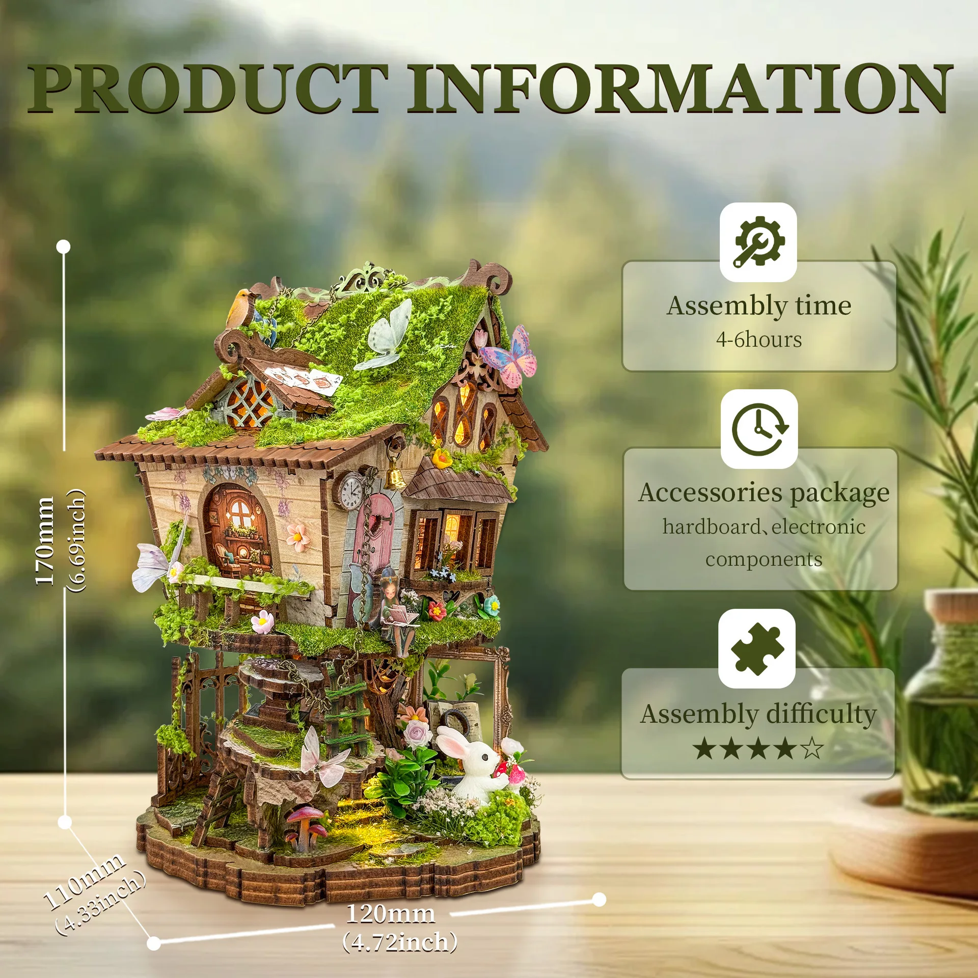 Casa en el árbol de Rowan, Kit de modelo en miniatura de madera, Casas de muñecas de rompecabezas 3D con muebles, Casa de muñecas para amigos, regalos de cumpleaños