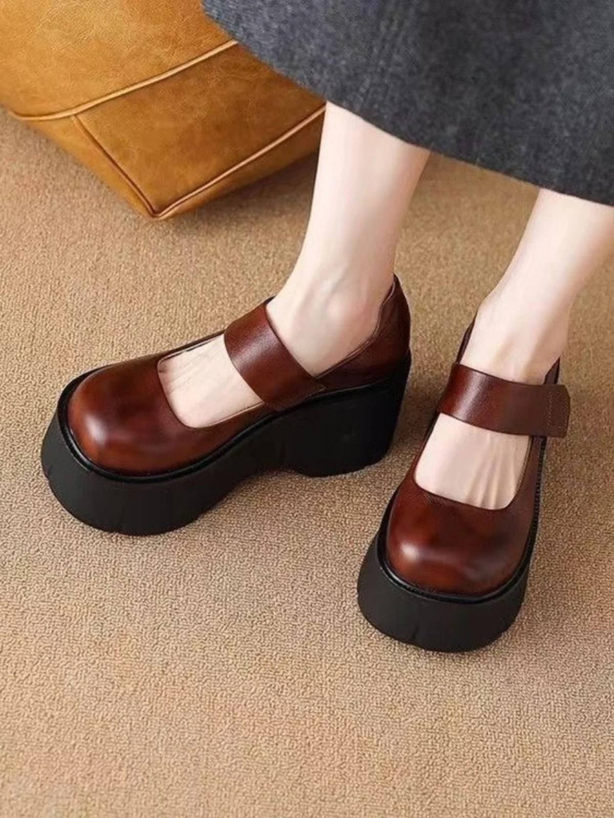 Summer Shoes Ladies Female Footwear Square Toe Clogs Platform Genuine Leather Sneakers 2024 Dress New Retro Creepers Moccasins E