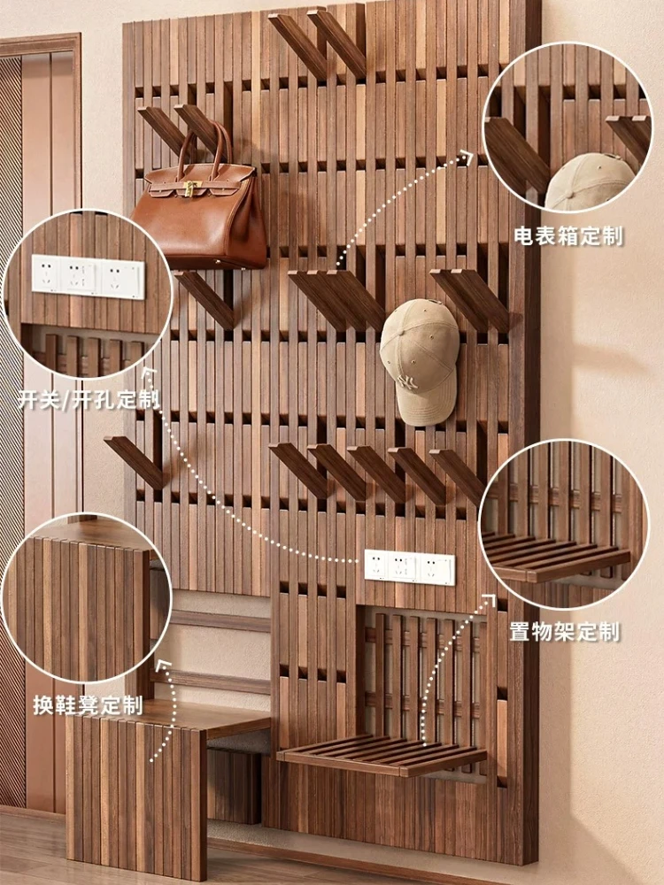 Hanging hanger wall hanging solid wood entrance coat rack wall entrance bedroom hanging clothes area