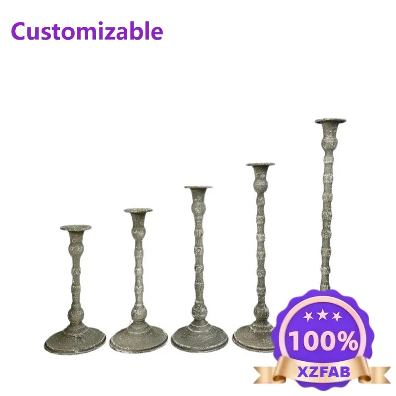 Retro Gray Candle Holder Single Long Pole Wrought Iron Candle Cup Cafe Homestay Decoration Tall Candle Holder Ornament