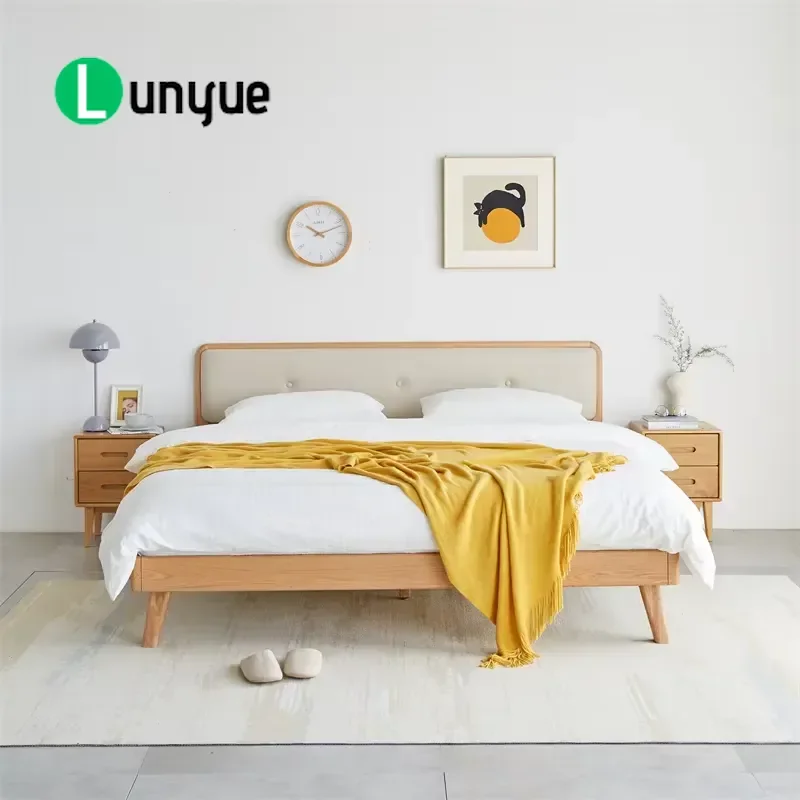 Minimalist Designer Solid Wood Bed for Hotel Bedroom Sleep Comfort Sturdy Frame Modern Furniture Home Decor