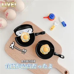 NEW 3D cute cartoon Fry eggs in a pan Earphone Case for AirPods 4 Pro 2 Charging Box Protective Cover with Hooks Strap KeyChain