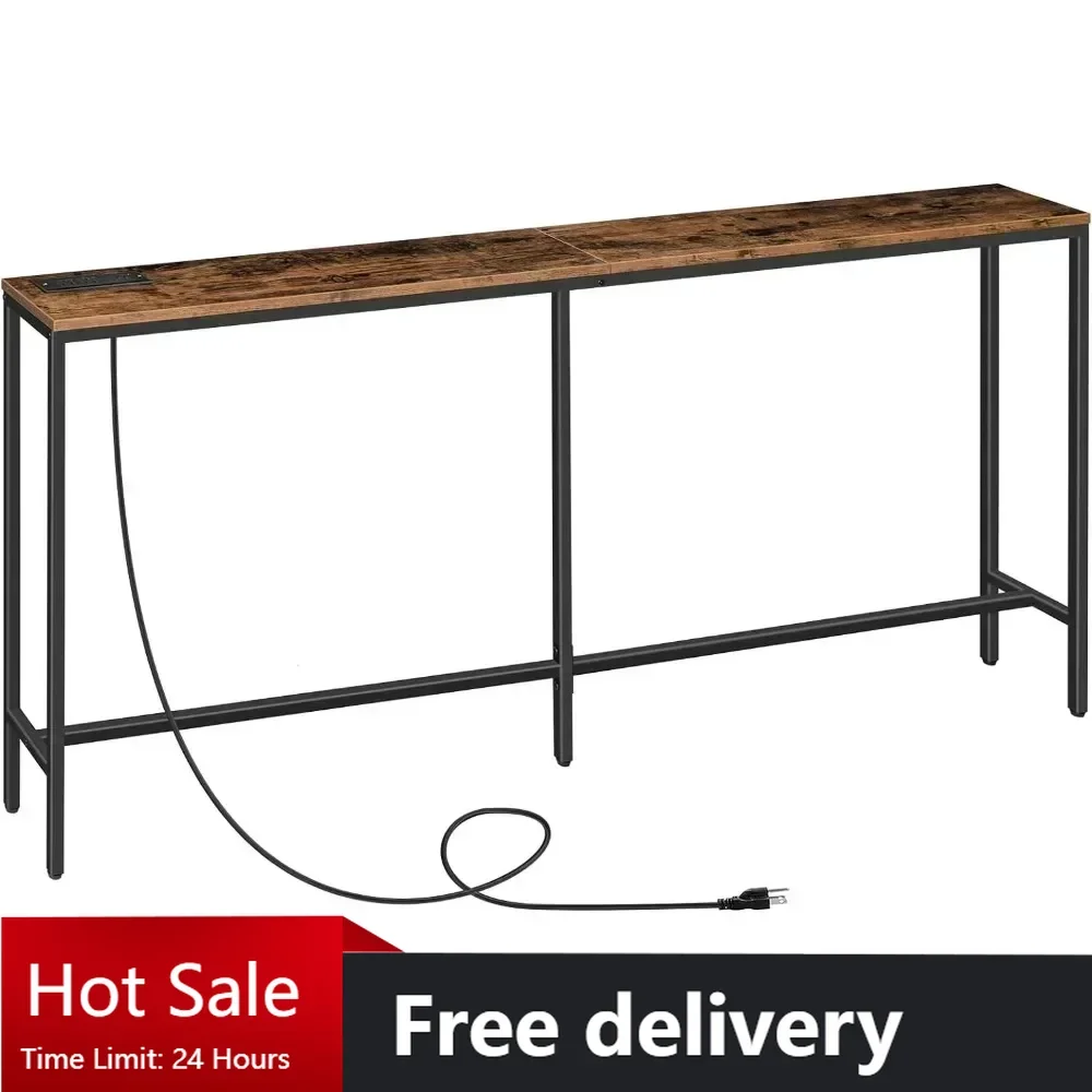 

Консольный столик с розеткой, узкий диван-стол 70,9 дюймов, промышленный стол в прихожей с USB-портами