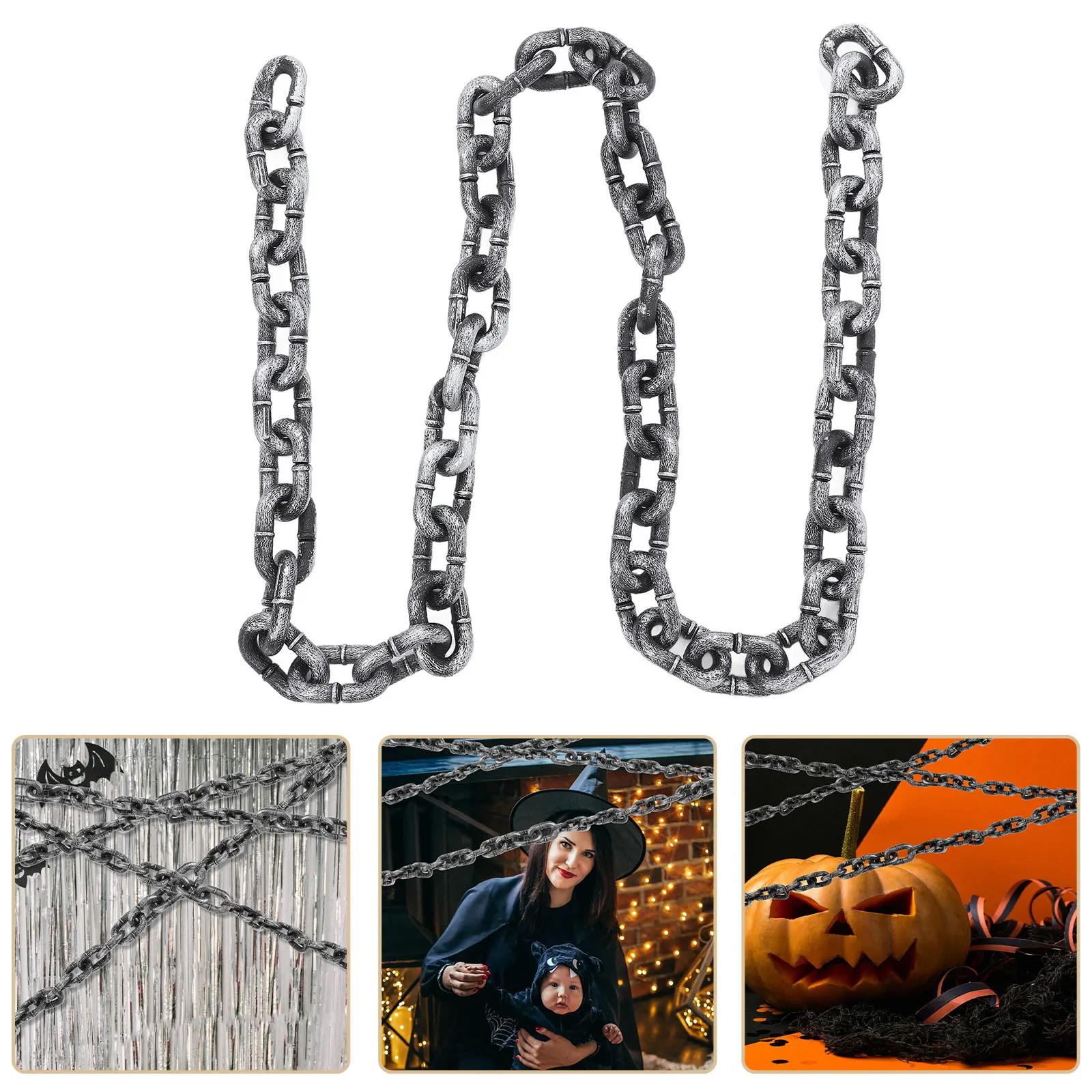 2M Halloween Simulation Plastic Chain Barrier  Chain Party Layout Decor Halloween Performance Stage Props Costume Accessory