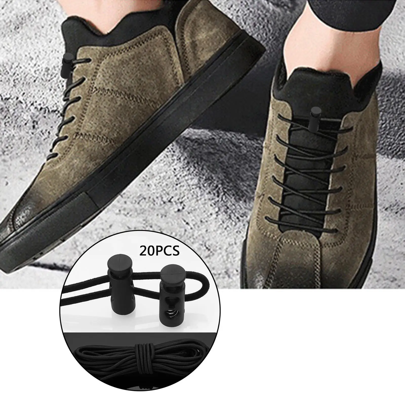 سدادات تبديل قفل الحبل البلاستيكي الأسود مع سلك بنجي مرن لأربطة الحذاء وحزام التروس الخارجية #5