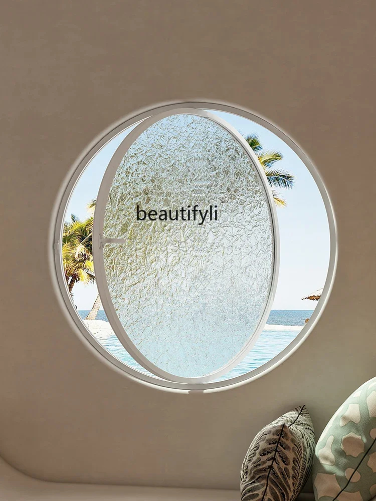 Aluminum alloy central axis rotating attic landscape window anti-privacy window round art glass window