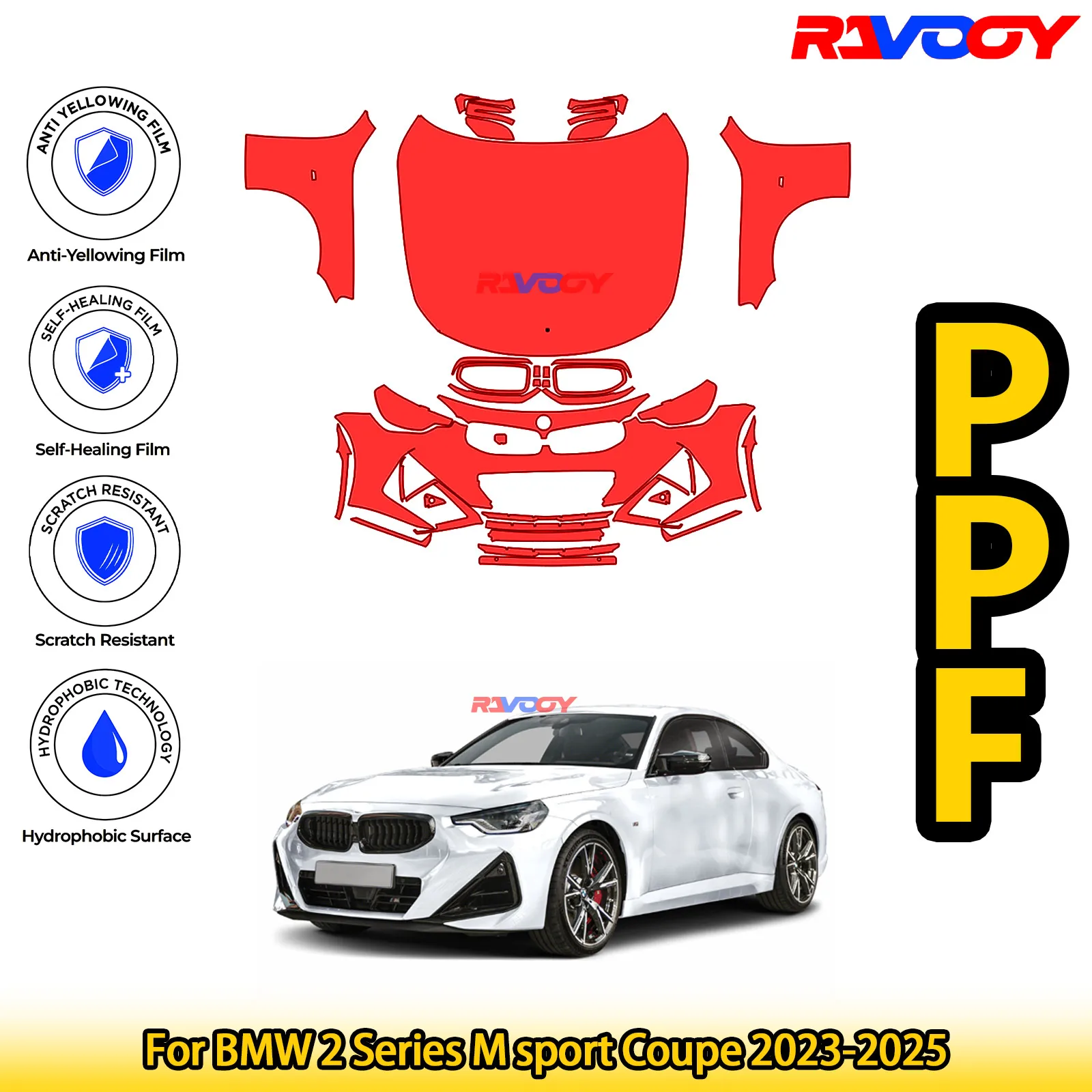 

For BMW 2 Series M sport Coupe 2023-2025 Glossy Matte Black Precut front PPF Kit Paint Protection Film