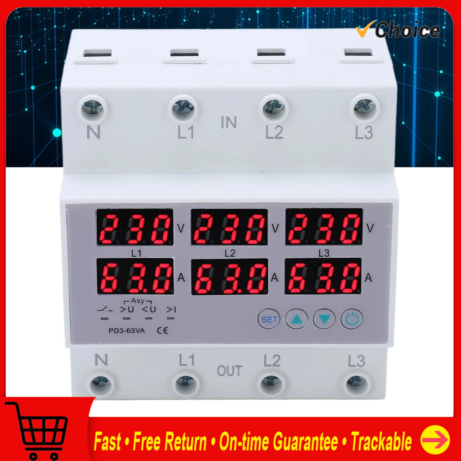 

Трехфазный вольтметр-амперметр на DIN-рейку, автоматический защитник от перенапряжения и перегрузки по току, защита от перенапряжения и перегрузки по току переменного тока 390-500В.