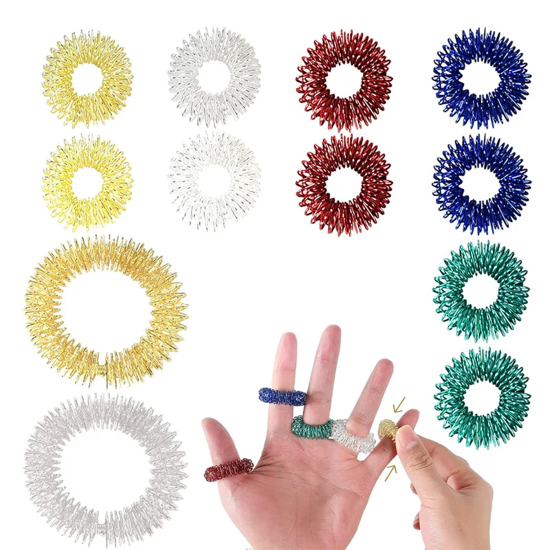 12pçs anéis sensoriais de acupressão de dedo, conjunto de pulseiras para alívio do estresse e ansiedade, presentes relaxantes, brinquedos para adultos e adolescentes