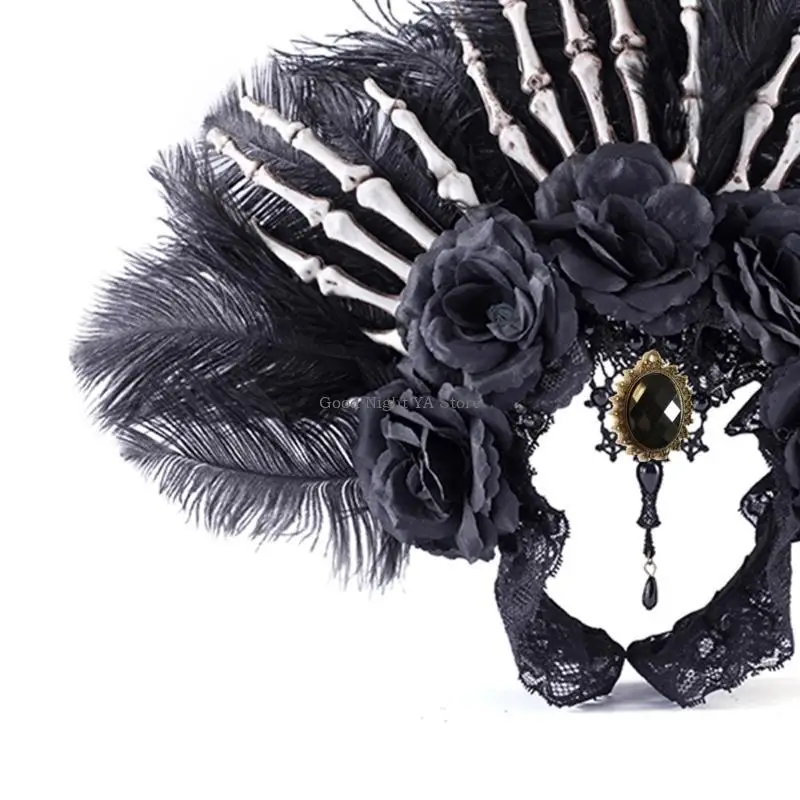 

Женская повязка на голову с цветком Лолиты и перьями, модные тонкие обручи ручной работы с перьями, аксессуары для волос