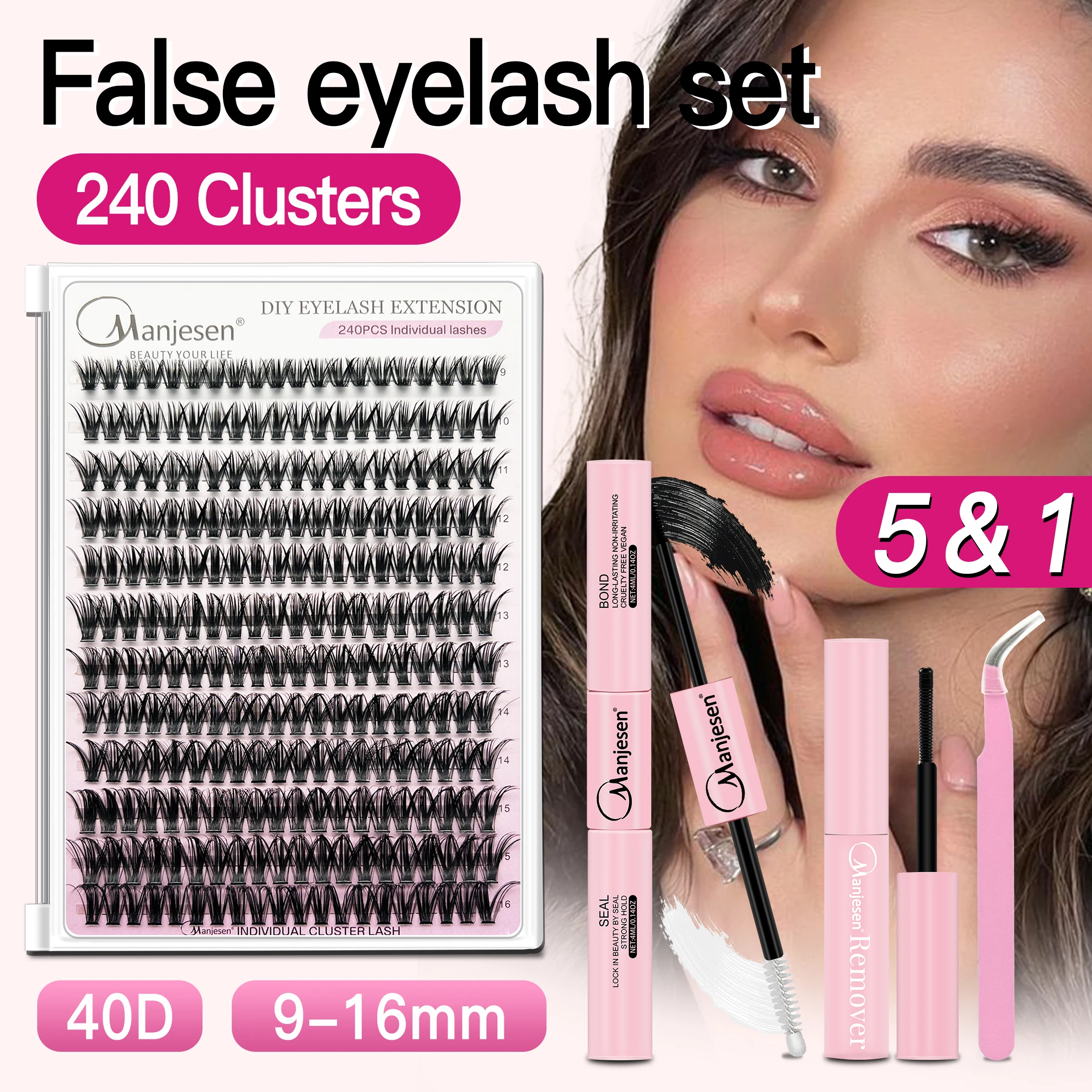 DIY Cluster Extension Lashes Kit 240 Trossen Individuele Wimpers Set Piekerige Pluizige Valse Wimpers met Lijm en Pincet