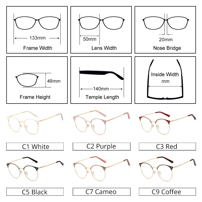 Ralferty Women\'s Glasses Round Metallic Eyeglass Frame Female Optic Prescription Glasses Frames 0 Diopter Spectacle Frames Oculo