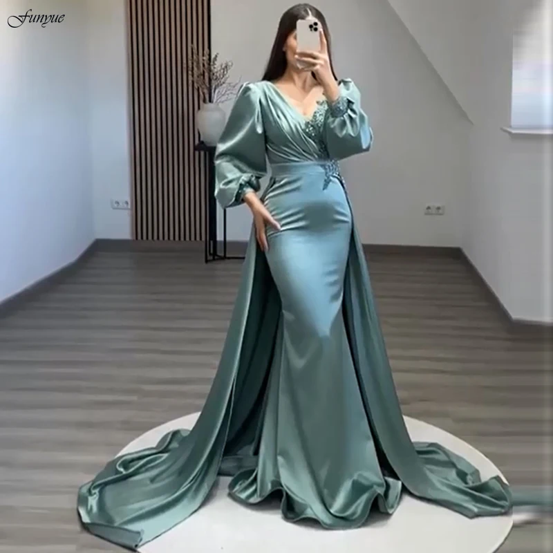 

Long Sleeves Mermaid Evening Dresses Puff Long Sleeves Satin Women Formal Party Gowns 2024 Vestidos De Fiesta