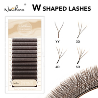 NATUHANA Brown W Lashes  Shaped Bloom 2D 3D 4D 5D Automatic Flowering Premade Fans Eyelashes Extensions