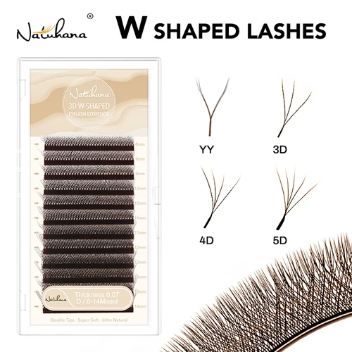 NATUHANA Marrón W Pestañas En Forma De Flores 2D 3D 4D 5D Flores Automáticas Ventiladores Prefabricados Extensiones De Pestañas