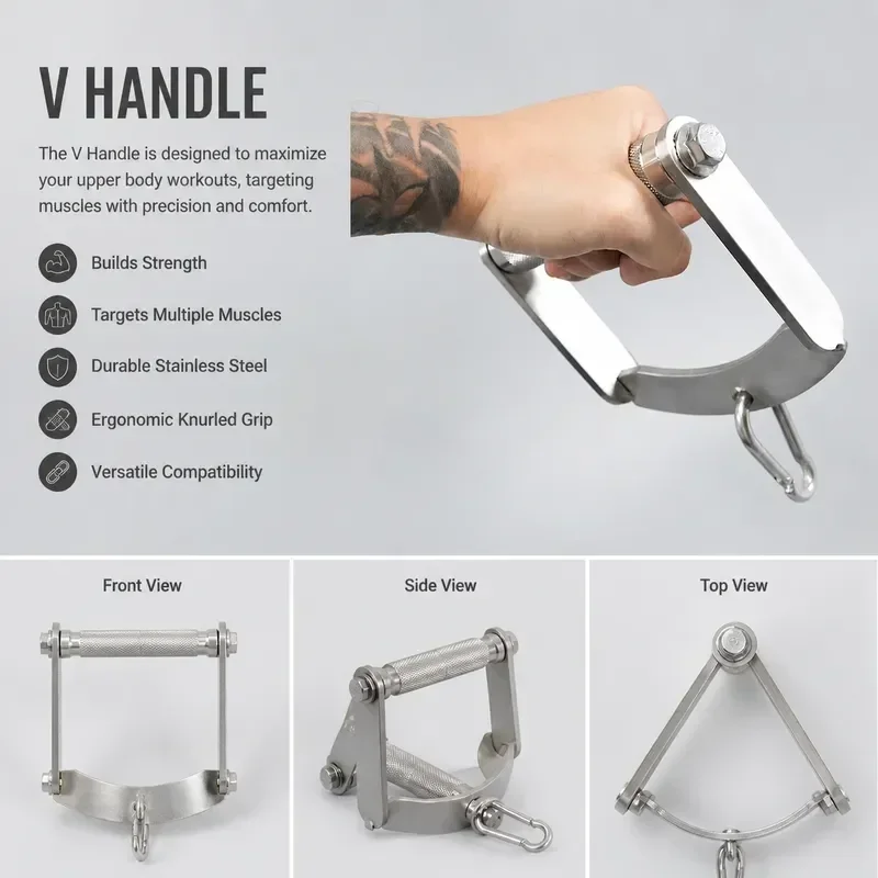 Gym Fitness Equipment Accessory 304 Stainless Steel Pull Down Handle for Lat Pulldown Rowing Fly Cable Crossover Machine