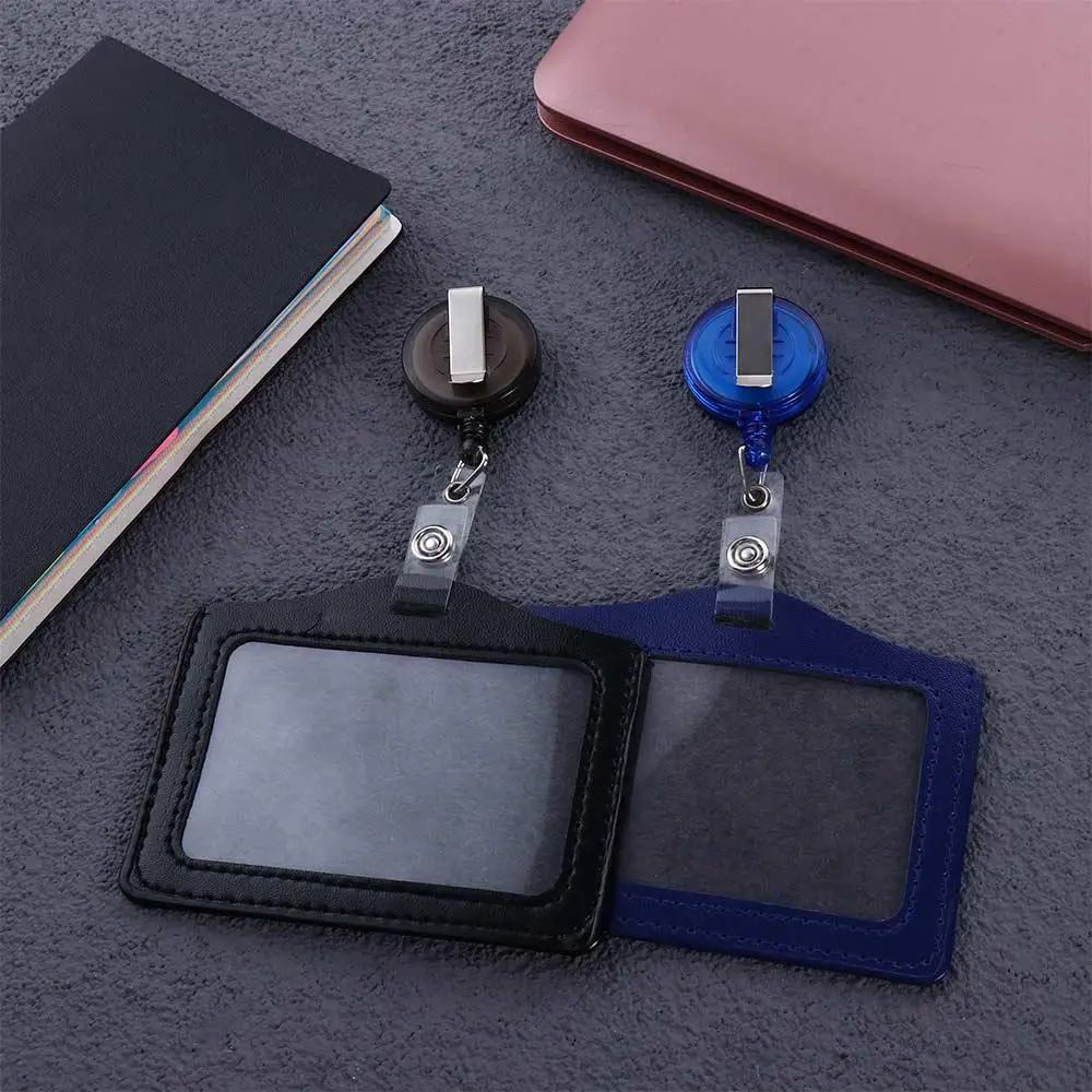 School Supplies PU Leather Card Holder Clip Horizon Style Nurse Doctor Name Card Holder ID Badge Holder Retractable Badge Reels
