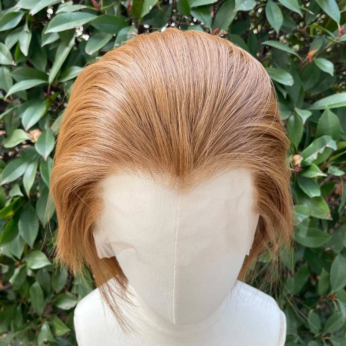 Widow's Peak Honey wig sintetis cokelat untuk pria 13x4 wig Cosplay potong Bob pendek wig untuk wanita dengan kepadatan 150% tanpa lem