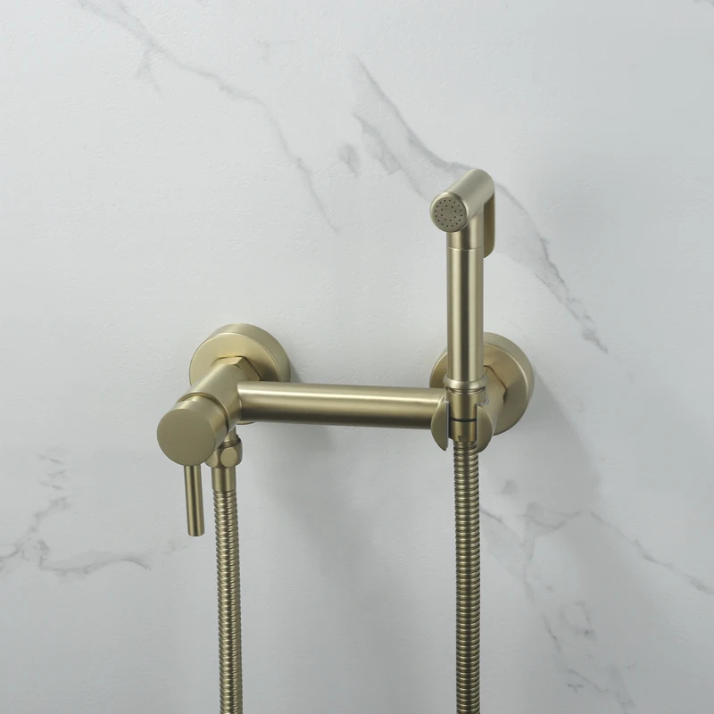 Bathroom Bidet Toilet Faucet Wall Mounted Toilet Hand Held Bidet Sprayer Kit Bathroom Hot and Cold Mixer Valves Brushed Gold