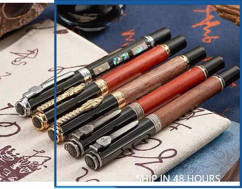 For Jinhao 8802A Fountain Pen Blue and White Ceramic Shell Inlaid Solid Wood Barrel Luxury Business Gift Pen (2PCS)